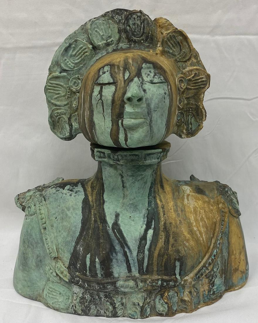 Annemarie Slipper | Painted Bronze Sculpture: Annemarie Slipper Figurative Painted Bronze | 6 of 24 | Weight 11 lbs | 10 W x 17 H x 6 D | Annemaire Slipper Canadian Born Sculptor 1932 -1918 later moved to Mexico where she did most of her works.