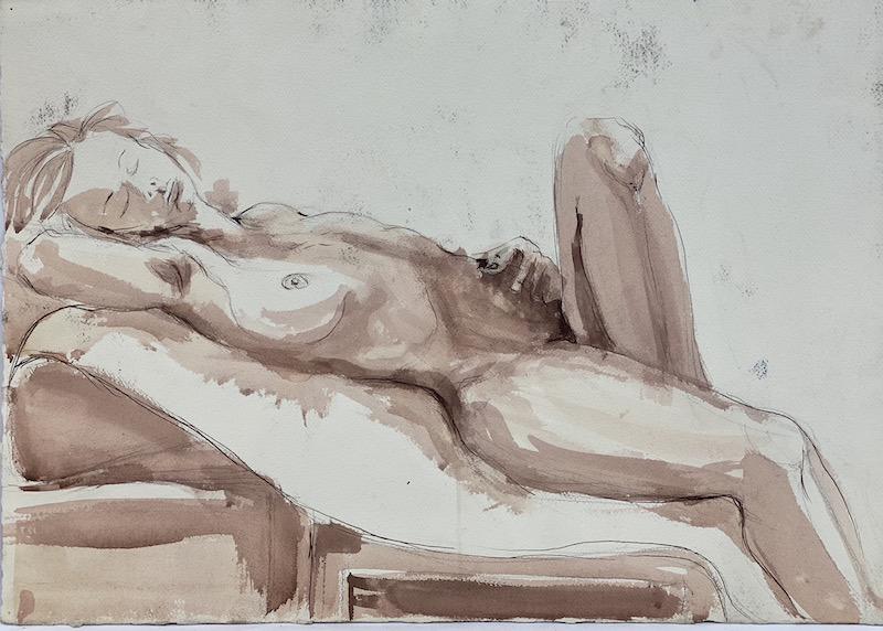 Susan Weir Unsigned| Watercolors: Susan Weir Unsigned Paintings | Watercolor Two-Sided | Nude Female Reclining & Seated | 14 7/8 x 22 1/8