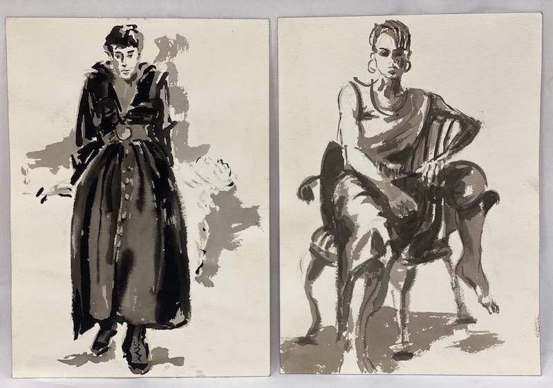 Susan Weir Unsigned | Watercolors: Susan Weir Unsigned Paintings | Watercolor Two-Sided | Females Seated & Standing | 10 1/4 x 14 1/4