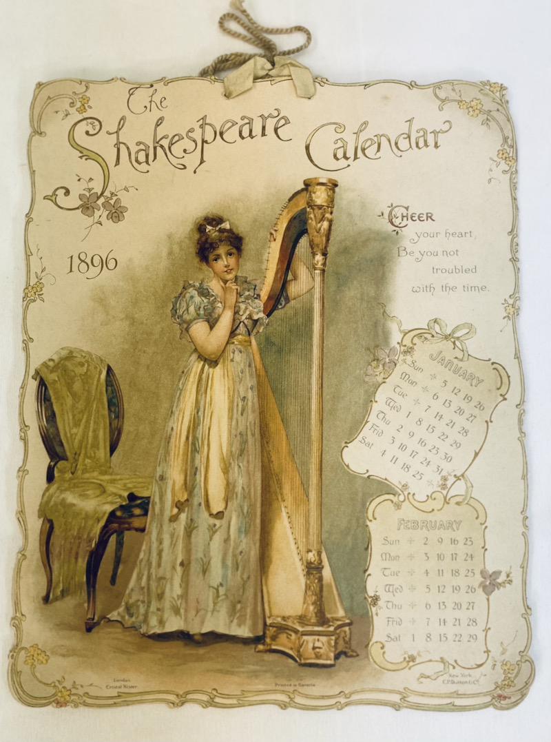 1896 Shakespeare Calendar: 1896 Shakespeare Calendar - Good Condition | Measures 7 1/4 x 9 1/4