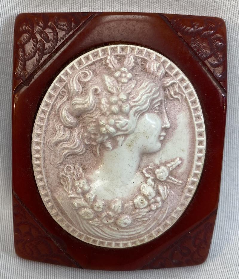 Carved Cameo Bakelite Brooch: Carved Cameo Bakelite Brooch | Measures 1 7/8 x 2 3/8
