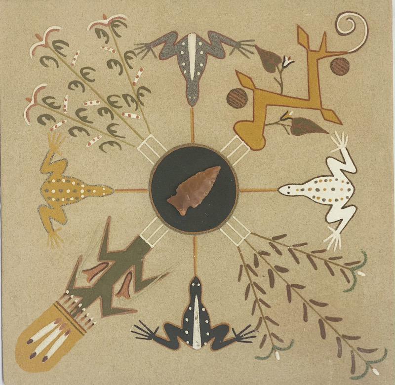 Navajo Wilson Price | Sand Painting: Navajo Wilson Price | Sand Painting | Frogs with Arrowhead | Measures 13 x 13