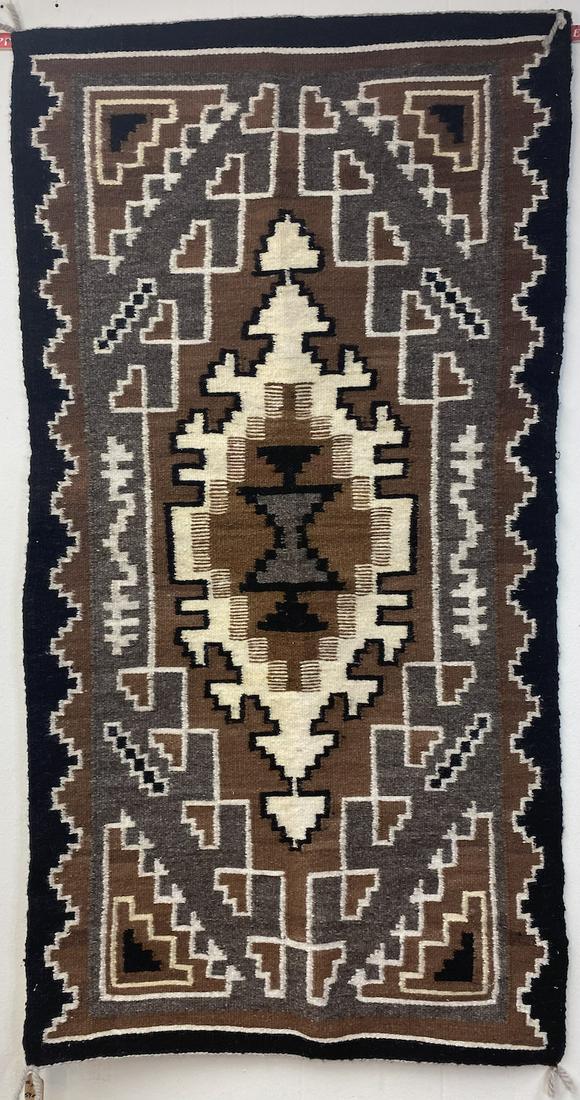 Navajo Klagetoh Style Rug with Label: Navajo Klagetoh Style Rug by Louise Green | Original Crown Point Label | Measures 30 1/4 x 58