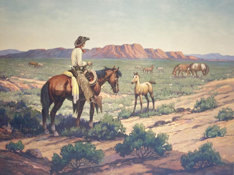 Till Goodan Lithograph | Range Baby: Till Goodan Lithograph on Linen Paper | Circa 1940's | Range Baby | Measures 25 7/8 x 31 1/2 | Image Measures 23 7/8 x 29 1/2