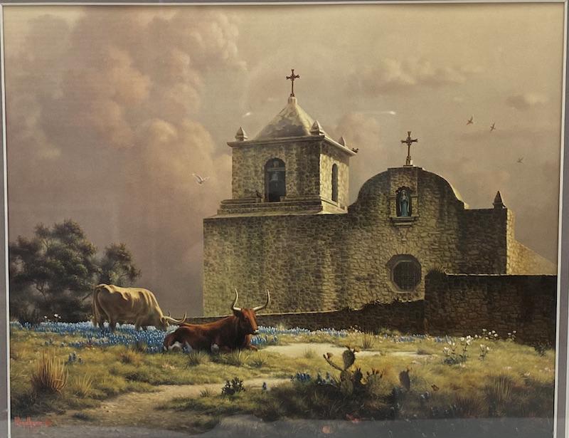 Windberg Prints | Mission with Longhorns & Hill Country: Windberg Prints | Pair Mission with Longhorns & Hill Country Gate | Mission Measures 14 1/2 x 16 1/2 | The Gate Measures 20 1/2 x 24 1/2