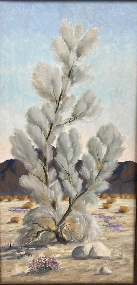 Carl Bray | Oil on Board: Carl Bray | Oil on Board | Desert Landscape | Framed Measures 19 x 31