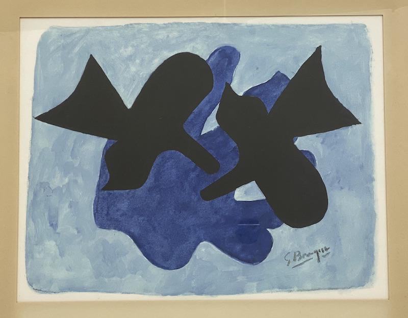 Georges Braque Vintage Print: Georges Braque Vintage Print | Two Birds 1958 Signed in Plate | Framed Measures 21 x 24 1/4