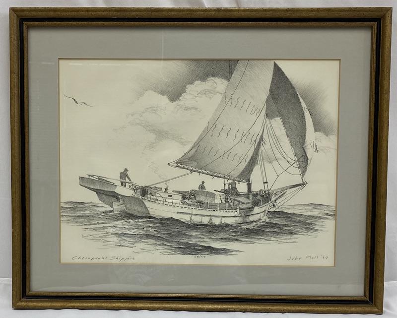 John Moll 1974 Lithograph: John Moll 1974 Lithograph | Chesapeake Shipjack 64/150 | Measures Framed 14 1/4 x 17 3/4