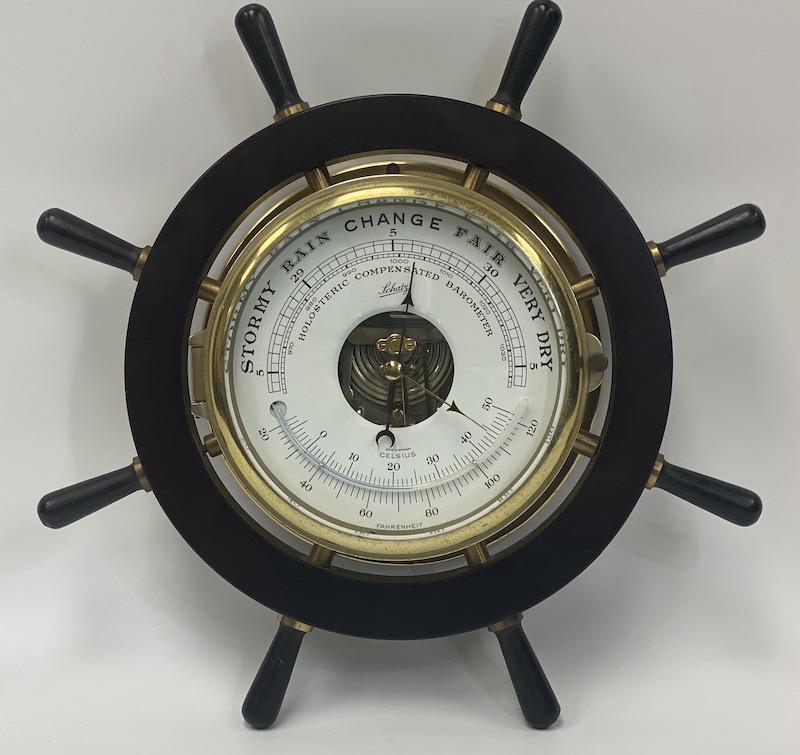Vintage Mariner Ships Barometer Germany: Vintage Round Mariner Ships Compensated Precision Barometer made of brass, by Schatz, Germany