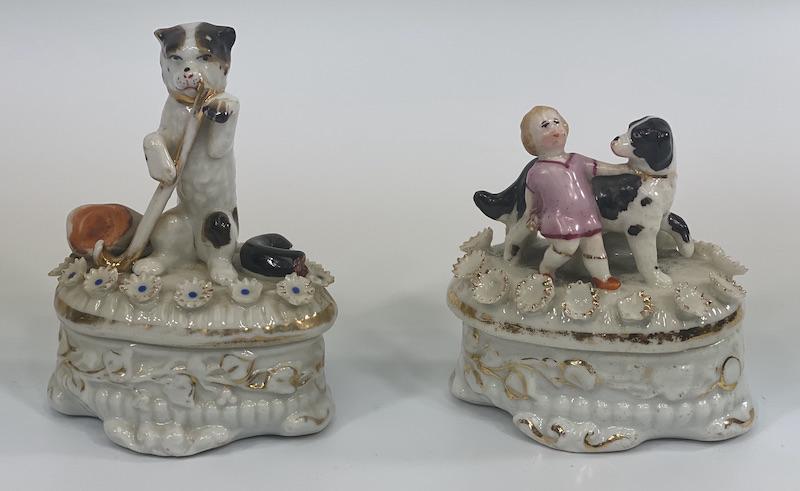 Fairings Trinket Boxes Pair 19th century: Fairings Trinket Boxes Pair nineteenth century One measures 3 5/8 H and the other measures 2 3/4 HJ