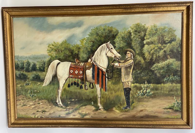 Mae Frey - Buffalo Bill Folk Art Painting: Mae Frey Oil on canvas Folk Art Painting | Buffalo Bill Measures 29 x 44