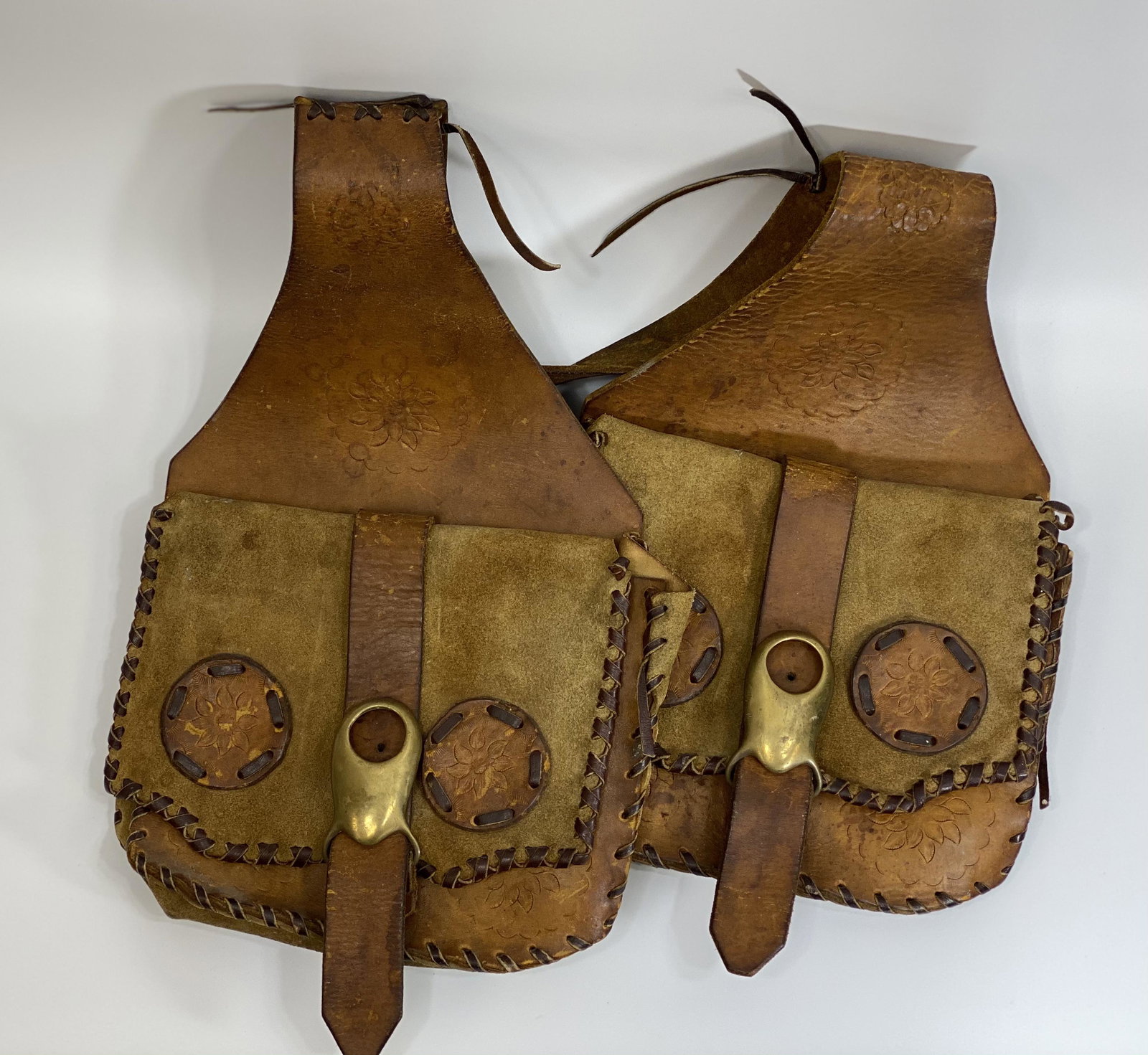 Western Saddle Bag with Brass Buckles: Western Saddle Bag | Brass Buckles | Each Bag Measures 10 1/2 W x 8 3/4 H | Half Length Bottom Bag to Top Middle 26 1/2