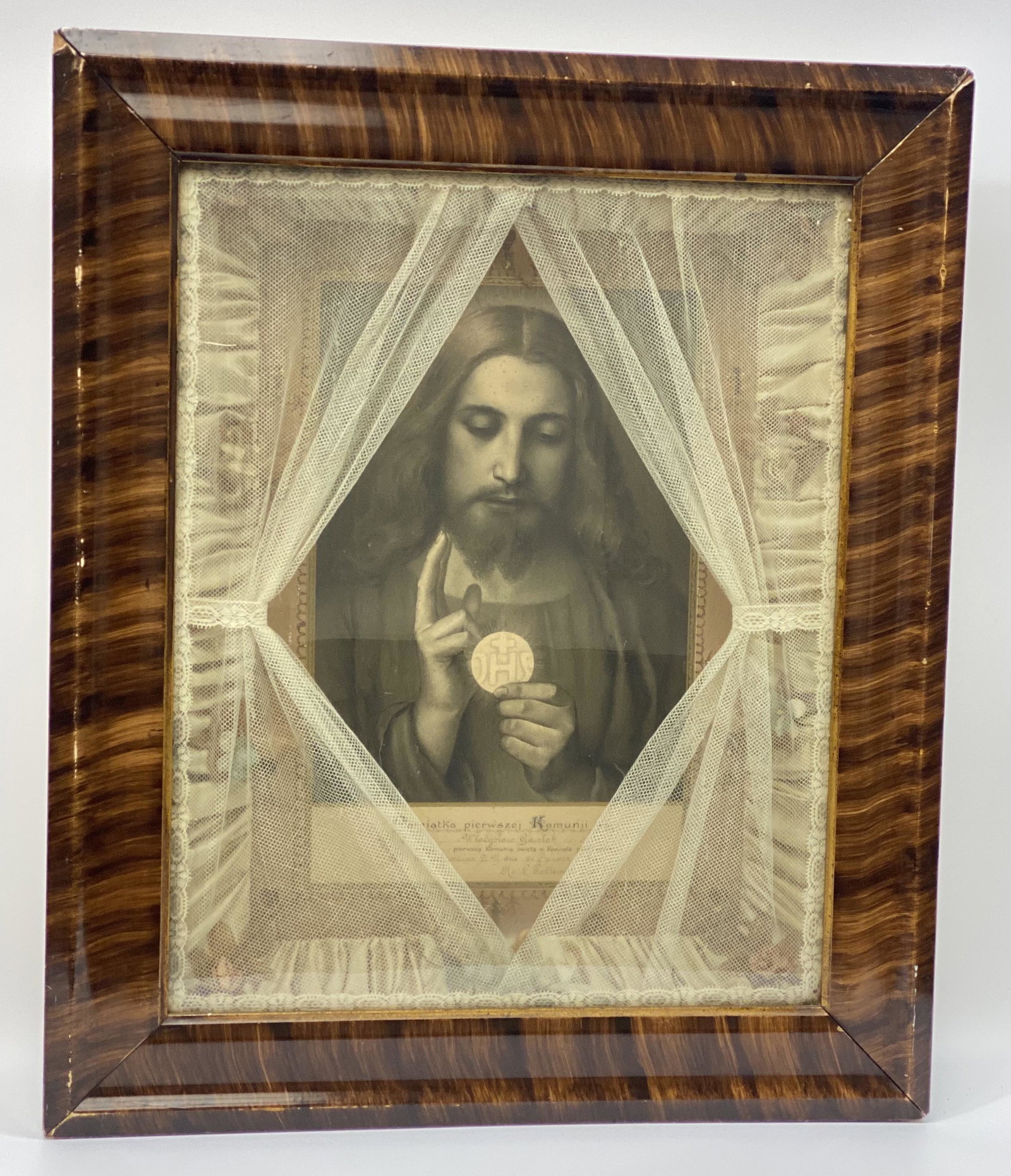Polish 19th Century Funeral Shadow Box: Polish 19th Century Funeral Shadow Box Measures 21 1/4 x 25