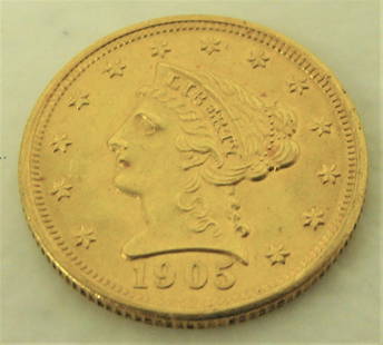 1905 US $2 1/2 Gold Coin: Age Appropriate Wear, Please see photos for a better idea of condition.