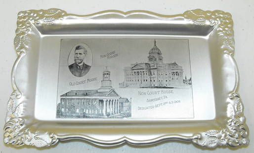 1906 Somerset Pa Courthouse Tray NOS: Rare 1906 Somerset Pa Courthouse Aluminum Tip Tray. New old stock, great condition overall. 7" by 4". Age Appropriate Wear, Please see photos for a better idea of condition.