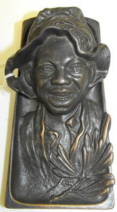 Bronze Black Boy Inkwell: Nice Bronze Black Boy Inkwell. Missing glass insert. Good Condition Overall. 6"L x 3 1/2"W x 2 1/2"H. Age Appropriate Wear, Please see photos for a better idea of condition.