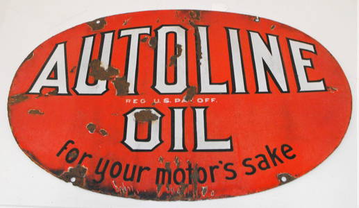 Rare Autoline Motor Oil Oval Porcelain Sign