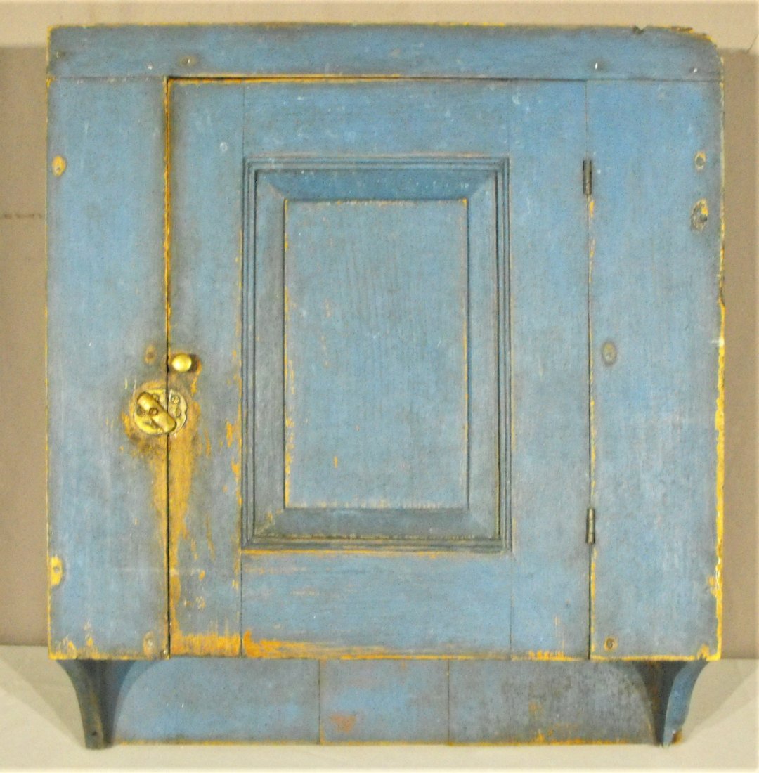 Great Antique Primitive Blue Painted Hanging Cupboard (1 of 6)