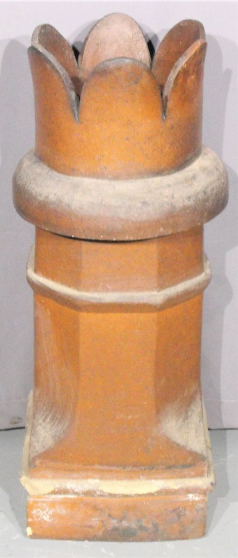 Antique Terracotta Pottery Chimney Top Topper: Antique Terracotta Pottery chimney topper. 36 1/2" high. Couple of chips near base as can bee seen in the photos. Age appropriate wear, please see all photos for a better idea of condition.