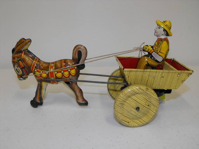 Marx Tin Wind Up Toy Donkey Cart