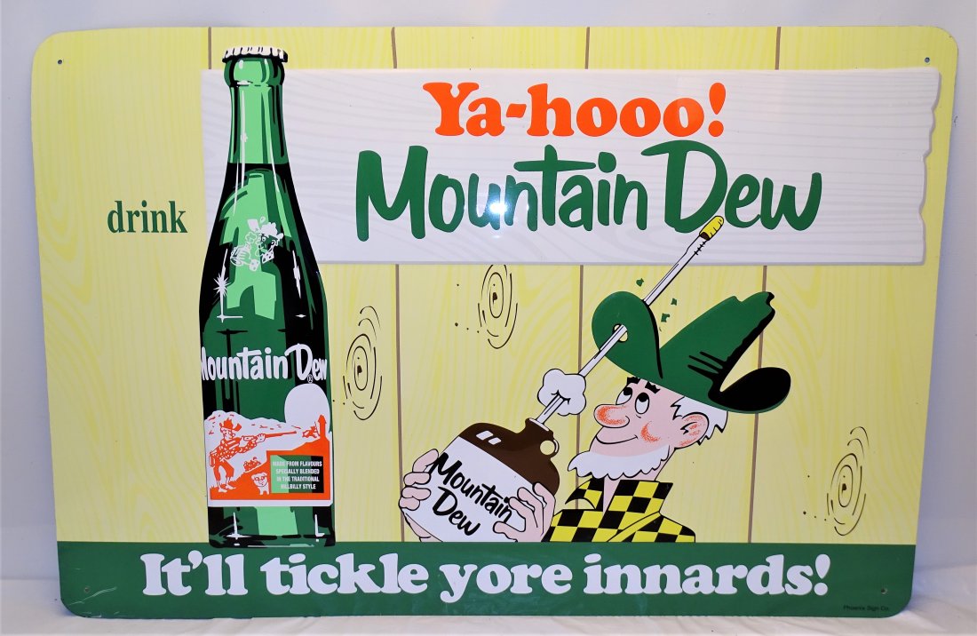 Nice Vintage Mountain Dew Tin Advertising Sign (1 of 3)