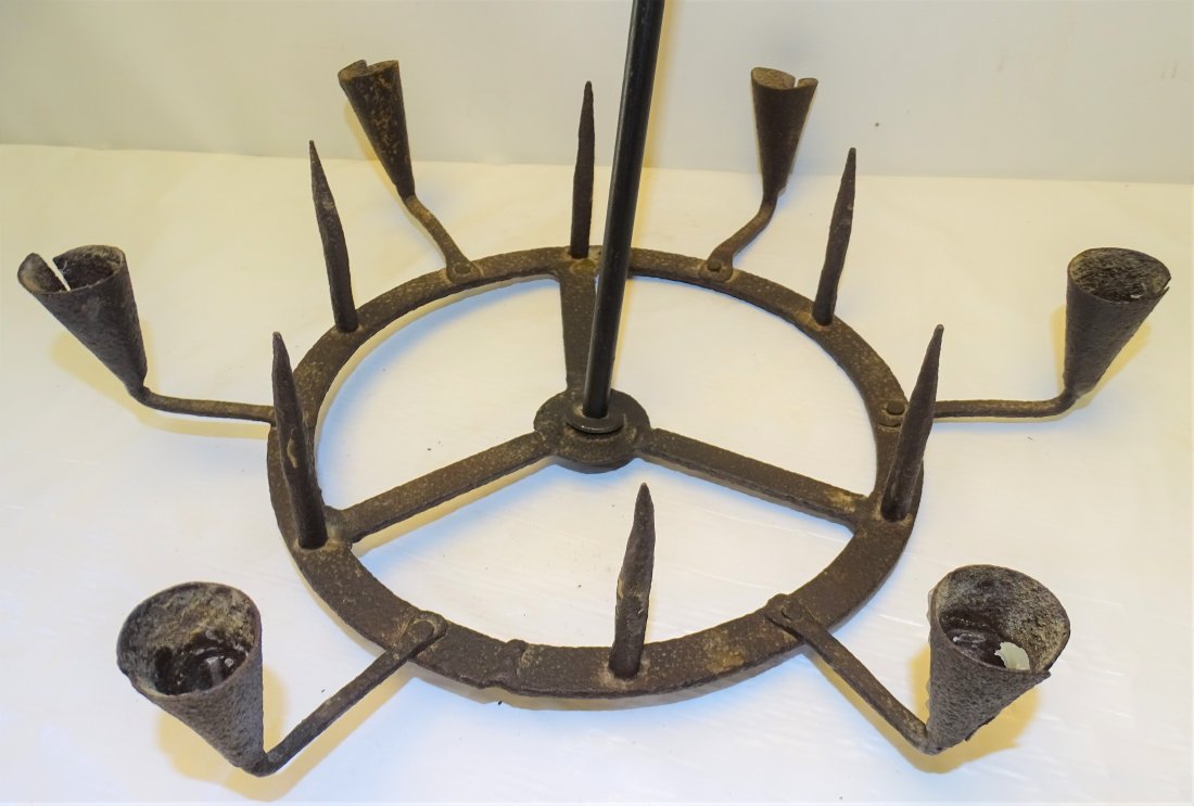 Early Wrought Iron Candle Chandelier Light (1 of 3)