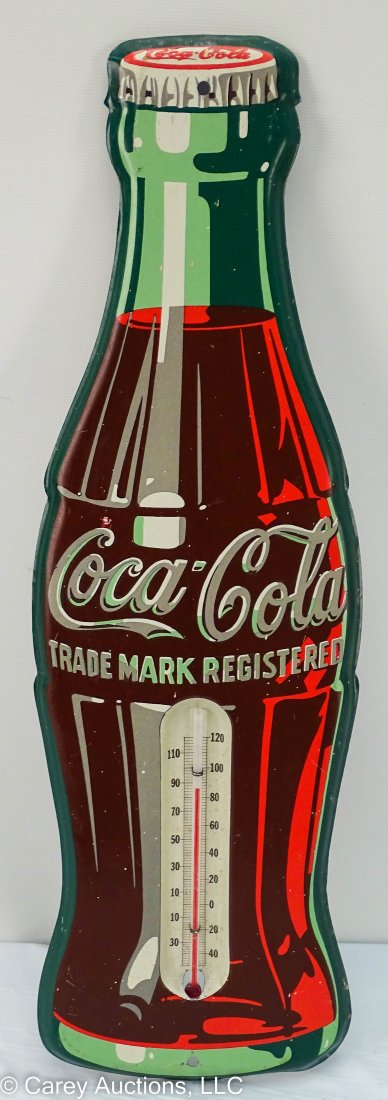 Vintage Tin Coca Cola Bottle Die Cut Advertising Thermometer (1 of 3)