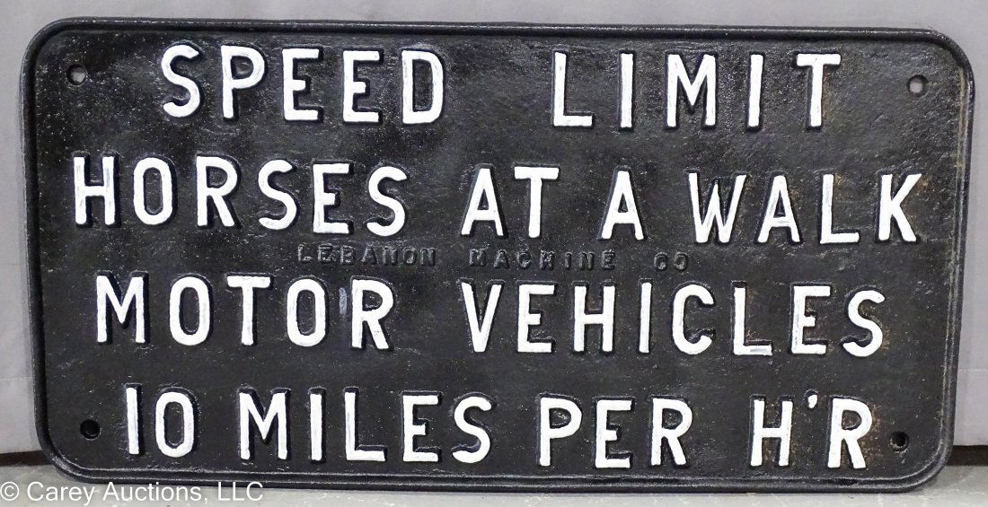 Rare Cast Iron Covered Bridge Speed Limit Sign Horse & Motor Vehicles (1 of 4)