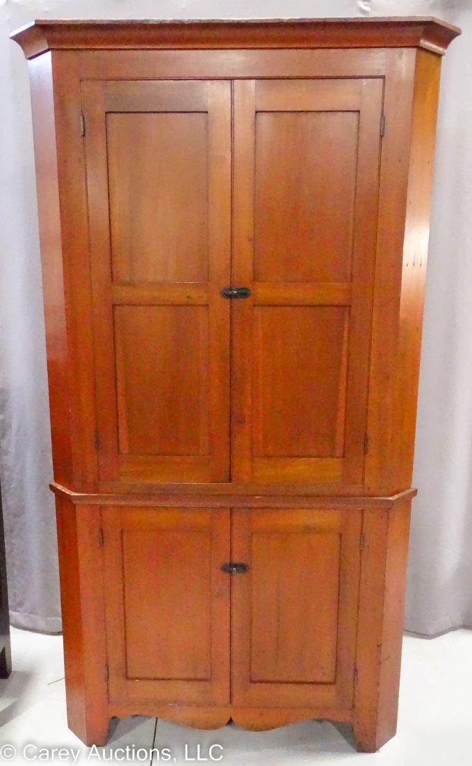 Nice Antique 2 Piece Pa Blind Door Corner Cupboard Red Wash (1 of 3)