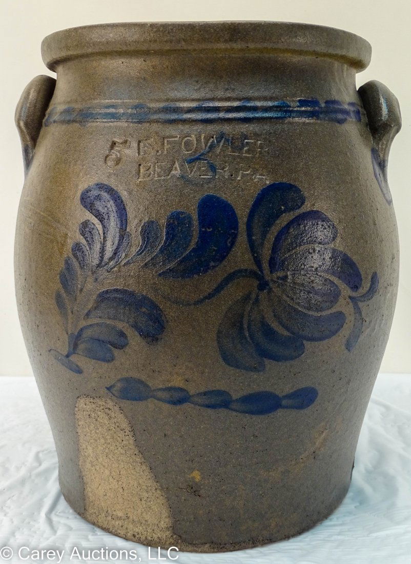 E. Fowler Beaver Pa 5 gal Cobalt Decorated Stoneware Crock Jar (1 of 9)