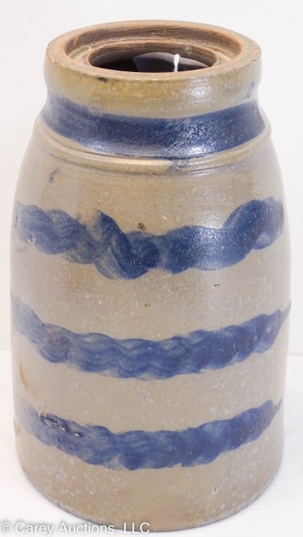 9" PA STRIPED WAX SEALER CROCK (1 of 4)