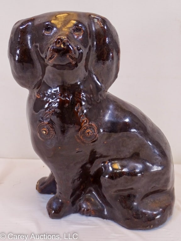 8" BROWN GLAZED STONEWARE DOG DOORSTOP (1 of 6)
