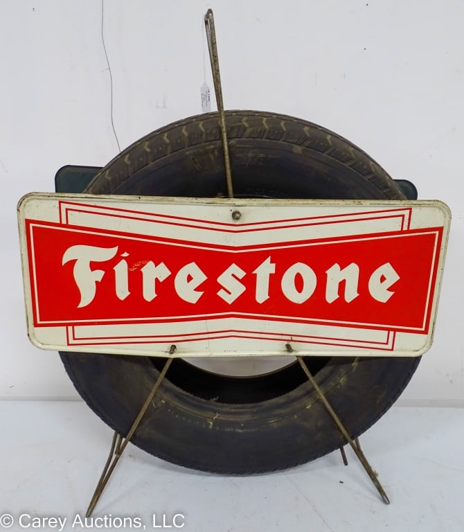 TIN FIRESTONE TIRES ADVERTISING DISPLAY STAND (1 of 6)