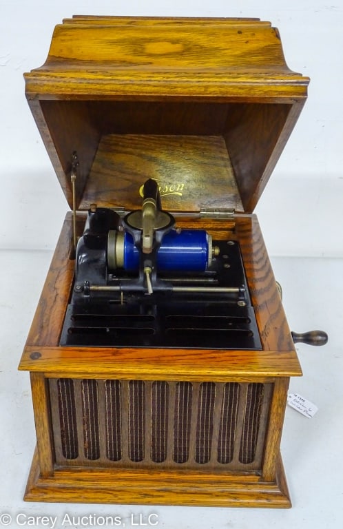 #6 EDISON CYLINDER RECORD PLAYER with OAK CASE (1 of 7)