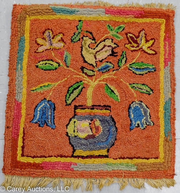 VINTAGE HOOKED RUG WALL HANGING (1 of 2)