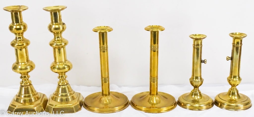 3 PAIR BRASS CANDLESTICKS 2 PUSH UPS (1 of 14)