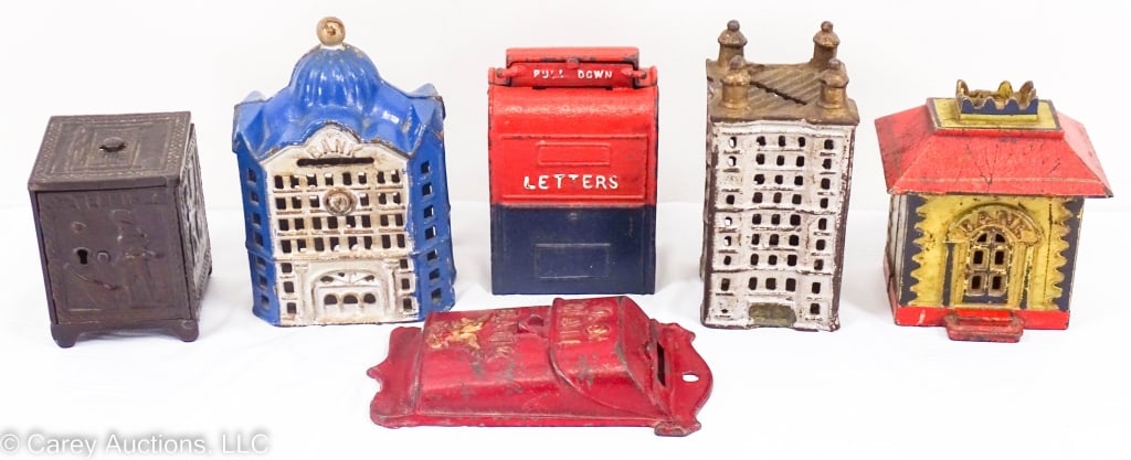 SIX CAST IRON STILL BANKS BUILDING MAILBOX SAFE (1 of 14)