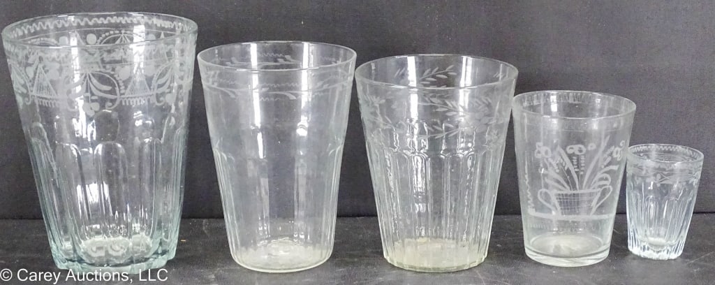 5 STIEGEL TYPE FLIP GLASSES CIRCA 1800 (1 of 8)