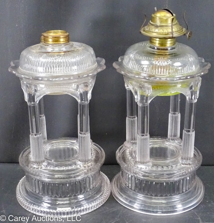 PAIR ADAMS TEMPLE APPLESAUCE KEROSENE LAMPS (1 of 7)