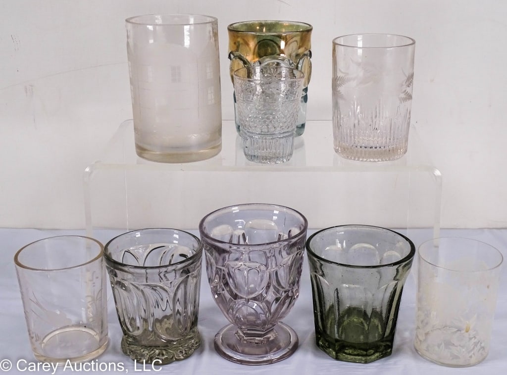 9 ASSORTED PRESSED AND ETCHED TUMBLERS (1 of 10)