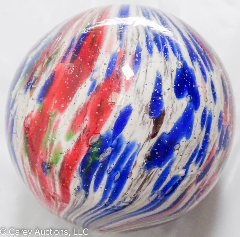 GERMAN GLASS MARBLE EOD ONIONSKIN RED WHITE BLUE (1 of 7)