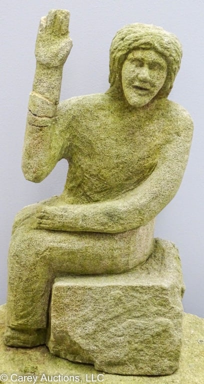 CARVED STONE SEATED MAN GARDEN STATUE (1 of 10)