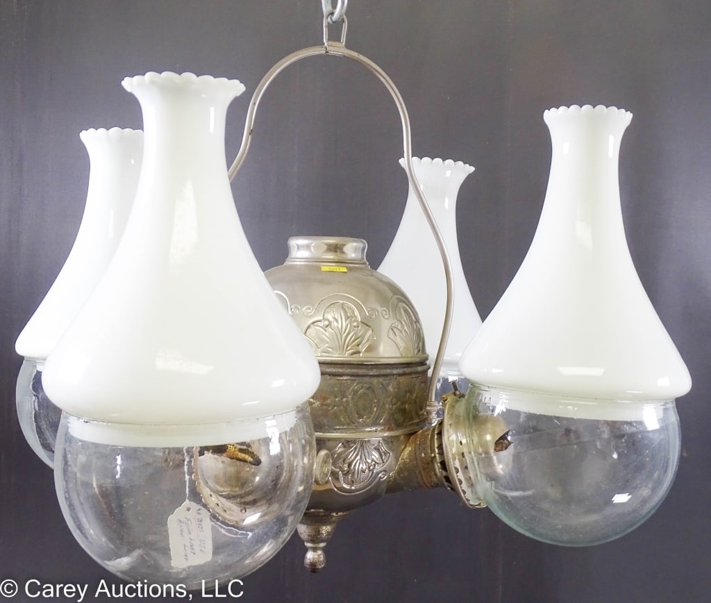 ANGLE LAMP CO NICKEL 4 LIGHT HANGING LAMP (1 of 7)