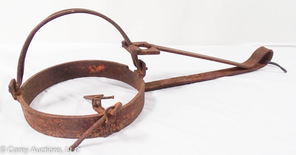 19TH CENTURY HAND FORGED IRON WOLF TRAP (1 of 6)