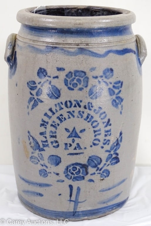 4 GAL HAMILTON & JONES STONEWARE JAR W/ROSES (1 of 9)
