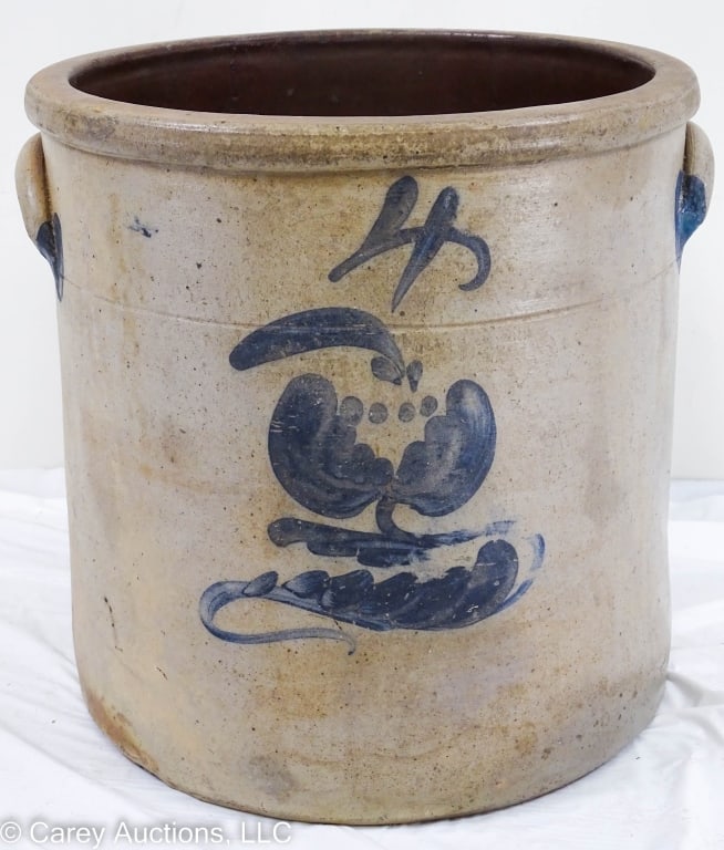 4 GAL STONEWARE CROCK W/BLUE FLORAL DECORATION (1 of 14)