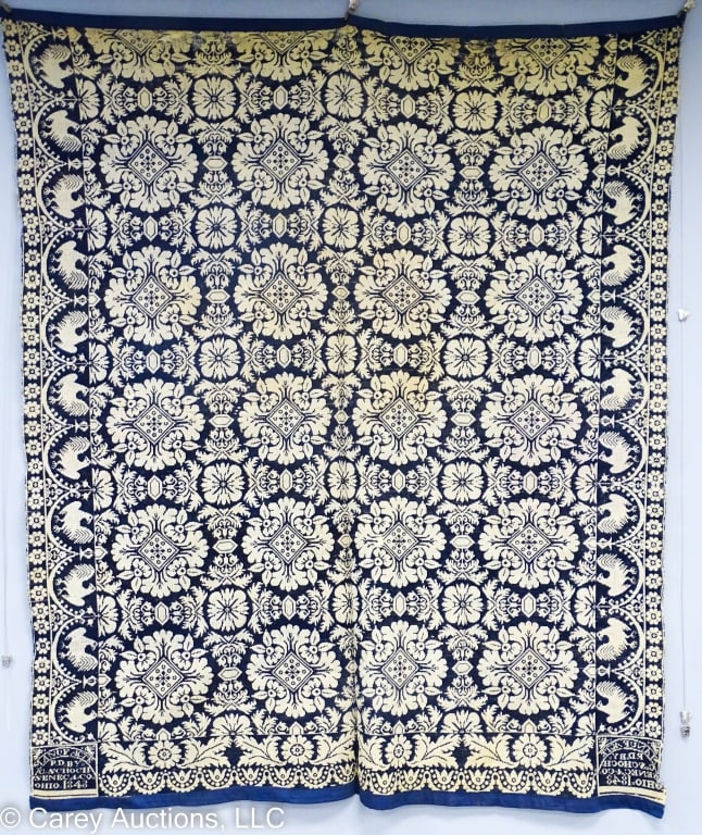 19TH C. SENECA COUNTY OHIO BLUE/WHITE COVERLET (1 of 14)