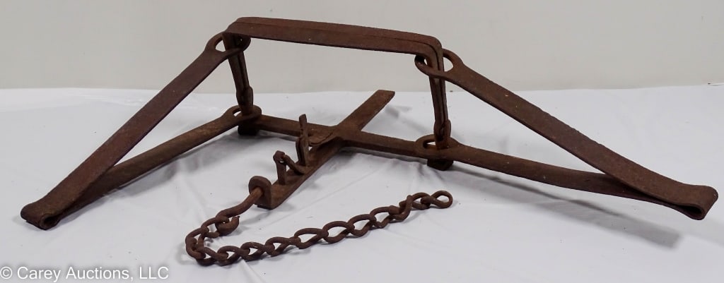 19TH CENTURY HAND FORGED IRON BEAR TRAP (1 of 6)