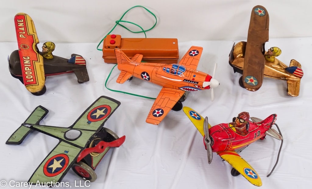 5 TIN LITHO AIRPLANES INCLUDING BATTERY OPERATED (1 of 14)