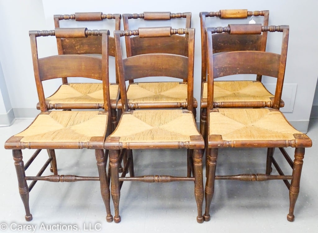 6 TIGER MAPLE & BIRCH PILLOWBACK RUSH SEAT CHAIRS (1 of 10)